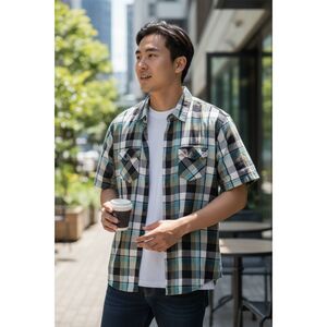 Utility Board Shop Mens Size 2XL Blue Black Gold Button Up Short Sleeve Shirt